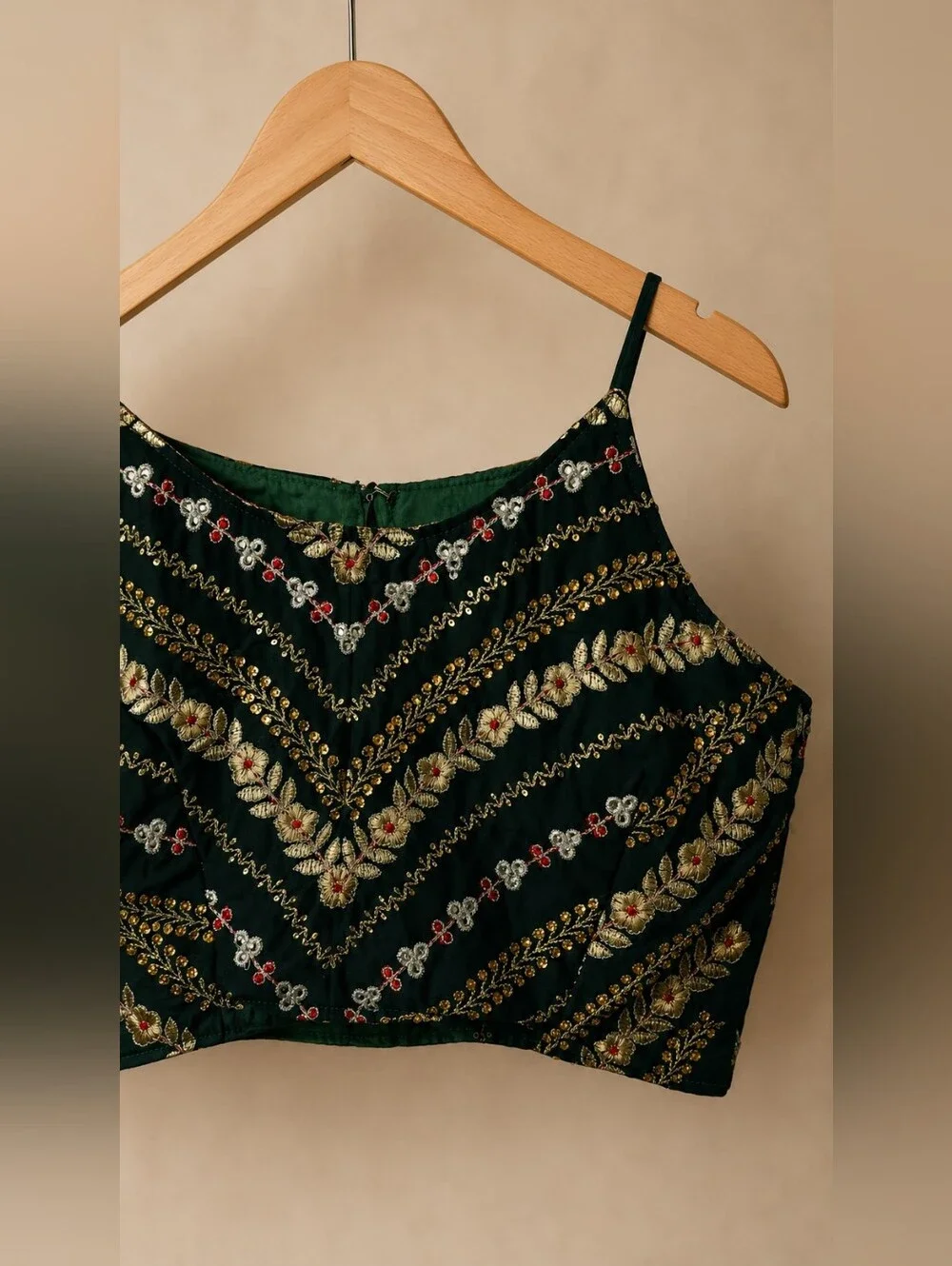 None green embroidered